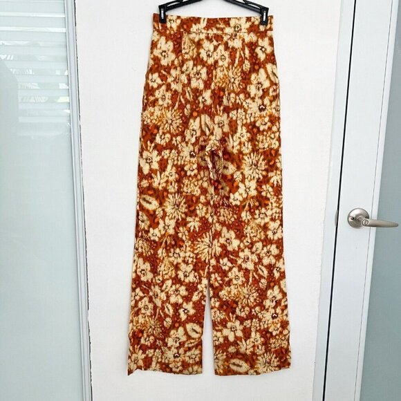 Zara Linen Palazzo Pants XSMALL ORANGE burnt Bohemian - Picture 11 of 15